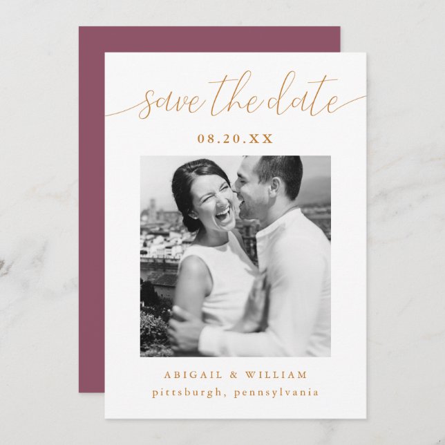 Modern calligrafi Foto Rosa Bröllop Spara Datumet (Fram/baksida)