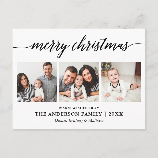 Modern calligrafi God jul 3-foto Vykort (Framsida)