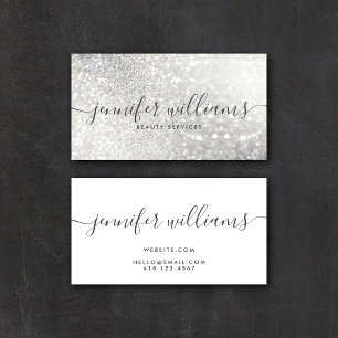 Modern calligrafi i silver Glitter Beauty Stylist Visitkort