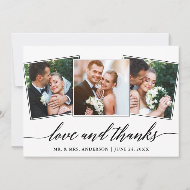 Modern calligrafi Kärlek och tack 3 foto Kort (Framsida)