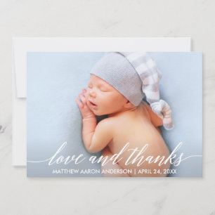Modern calligrafi Kärlek och tack Baby Foto Kort