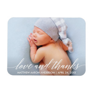 Modern calligrafi Kärlek och tack Baby Foto Magnet