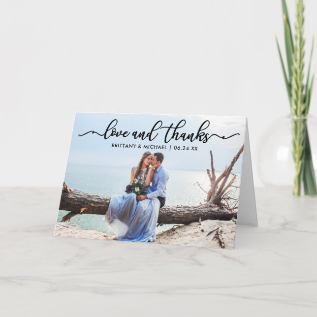 Modern calligrafi Kärlek och tack Bröllop Fold (Framsida)