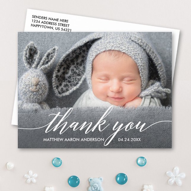 Modern calligrafi Nyfödd bebis Tack Vykort (Customize to change your personalized text size or text style.)