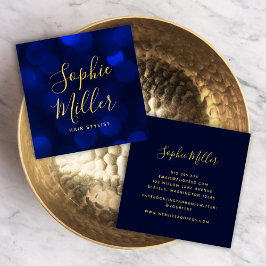 Modern calligrafi Sapphire Blue Bokeh Ljus Fyrkantigt Visitkort