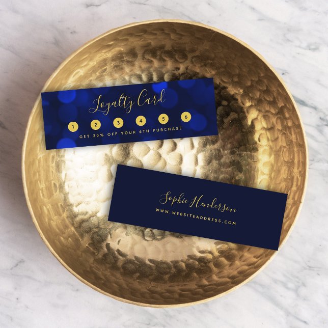 Modern calligrafi Sapphire Blue Bokeh Ljus Lojalitetskort (Skapare uppladdad)