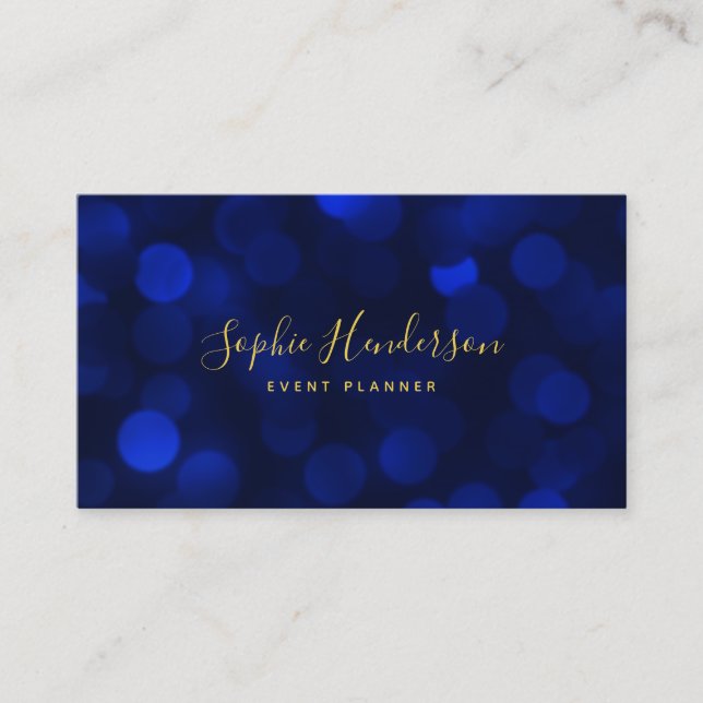 Modern calligrafi Sapphire Blue Bokeh Ljus Visitkort (Framsida)