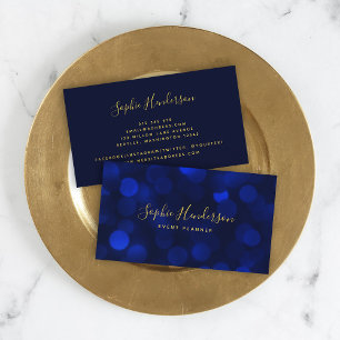 Modern calligrafi Sapphire Blue Bokeh Ljus Visitkort