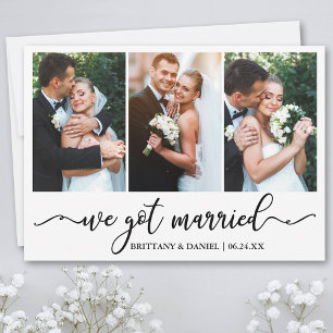 Modern calligrafi Vi Har Married Bröllop 3 Photo Tack Kort