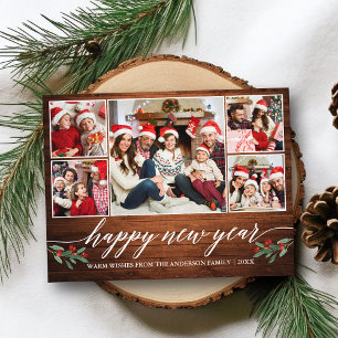 Modern calligrafi Wood 5 Photo Gott nytt år Vykort