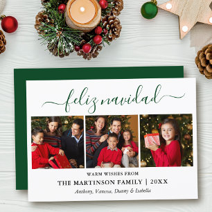 Modern Calligraphy 3 Photo Grönt Feliz Navidad Julkort