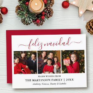 Modern Calligraphy 3 Photo Red Feliz Navidad Julkort