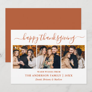 Modern Calligraphy 3 Photo Thanksgiving Terracotta Julkort