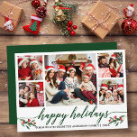 Modern Calligraphy 5 Photo Family Grönt Julkort<br><div class="desc">Modern Calligraphy Script 5 Photo Family Photo Collage Glad helg Card innehåller Watercolor jul Holly Berries - Grönt Script</div>