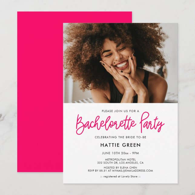 Modern calligraphy Bachelorette Party-foto Inbjudningar (Fram/baksida)