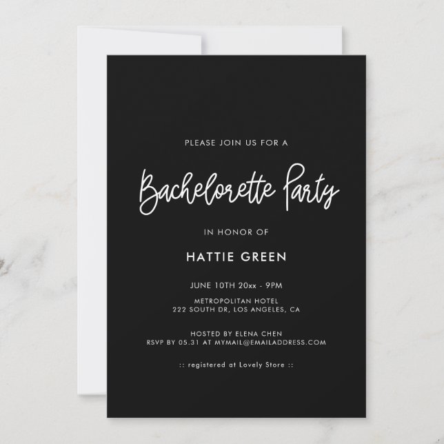 Modern calligraphy Bachelorette Party Inbjudningar (Framsida)