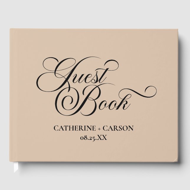 Modern calligraphy Beige Bröllop Gästböcker (Framsida)