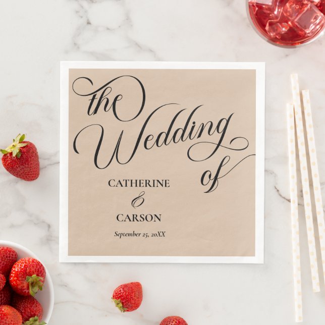 Modern calligraphy Beige Bröllop Pappersservett (Insitu)