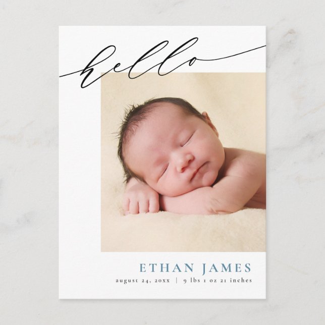 Modern Calligraphy Birth Notification Postcard Vykort (Framsida)