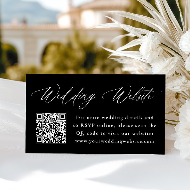 Modern Calligraphy Black Bröllop-webbplats QR-kod Tilläggskort (Skapare uppladdad)