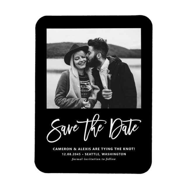 Modern Calligraphy Black Photo Save Date Magnet (Vertikal)