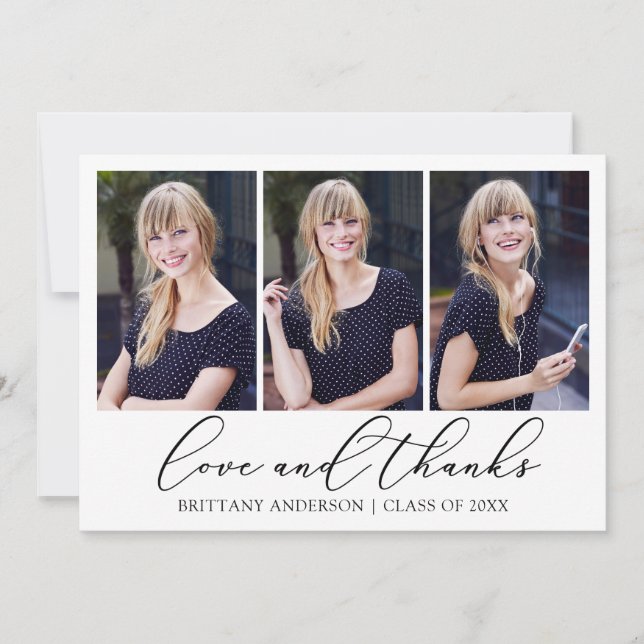 Modern Calligraphy Bläck Script 3 Photo Studenten Tack Kort (Framsida)