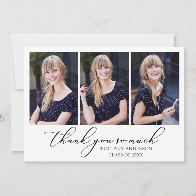 Modern Calligraphy Bläck Script 3 Photos Studenten Tack Kort (Framsida)