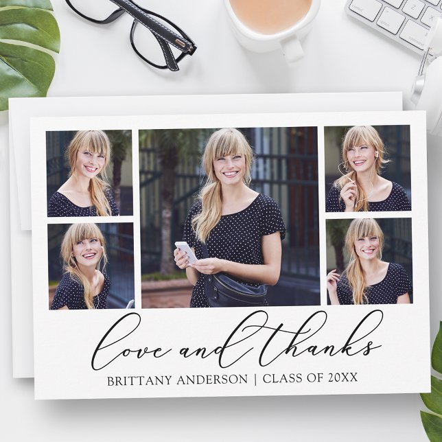 Modern Calligraphy Bläck Script 5 Photo Studenten Tack Kort (Customize to add text or more photos to back of card.)