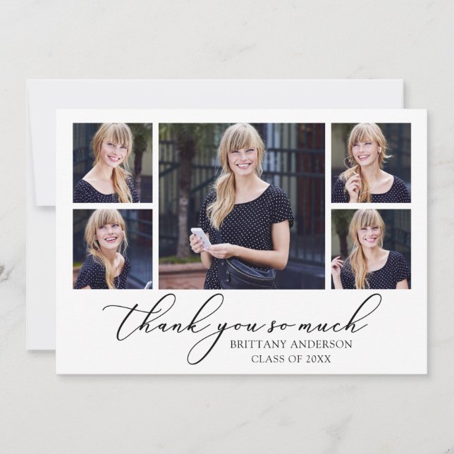 Modern Calligraphy Bläck Script 5 Photos Studenten Tack Kort (Framsida)