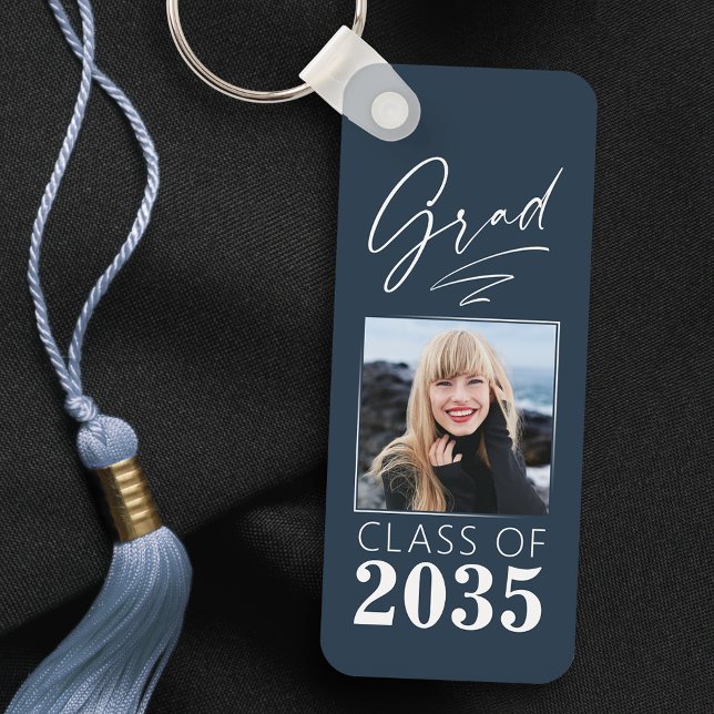 Modern Calligraphy Bläck Script Grad Photo 2 Sided Nyckelring (Skapare uppladdad)