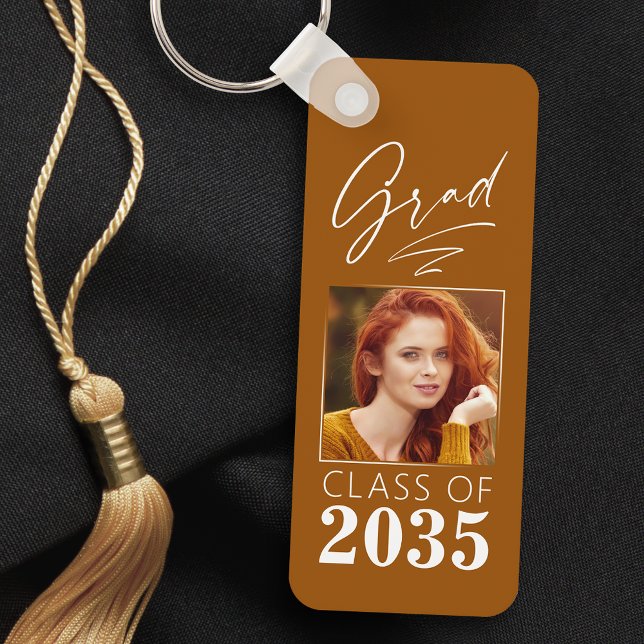 Modern Calligraphy Bläck Script Grad Photo 2 Sided Nyckelring (Skapare uppladdad)