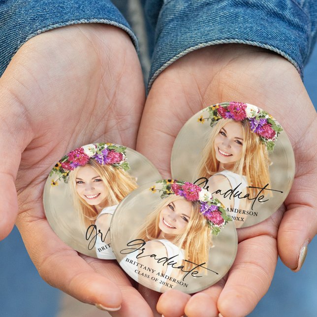 Modern Calligraphy Bläck Script Student Photo Knapp (Customize to change your personalized text size or text style.)