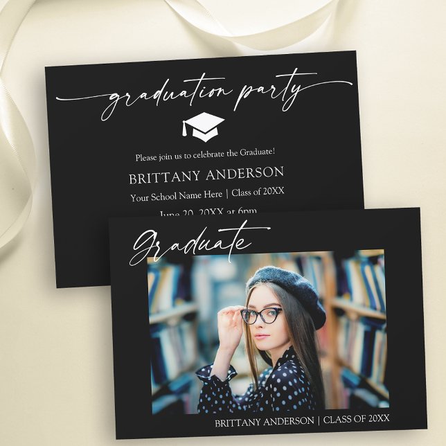 Modern Calligraphy Bläck Studentfest Inbjudningar (Customize to change color of front and back of card.)