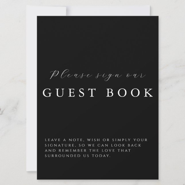 Modern Calligraphy Black Wedding Guestbook Sign Kort (Framsida)