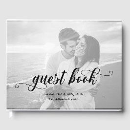 Modern Calligraphy Black & White 2 Photo Bröllop Gästböcker