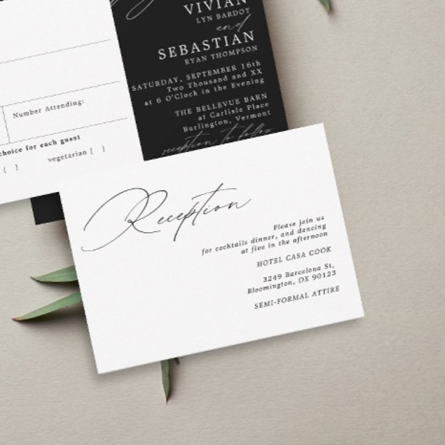 Modern Calligraphy Black White Wedding Reception Tilläggskort (Skapare uppladdad)