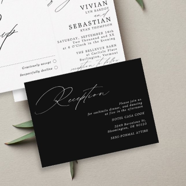Modern Calligraphy Black White Wedding Reception Tilläggskort (Skapare uppladdad)
