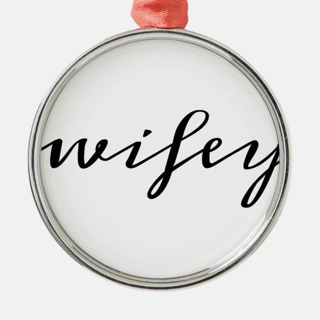 Modern Calligraphy Black Wifey Script Julgransprydnad Metall (Framsidan)