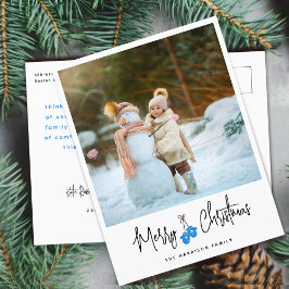 Modern Calligraphy Blue Mittens Photo Helg Vykort