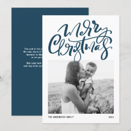 Modern Calligraphy Blue Photo God jul Julkort