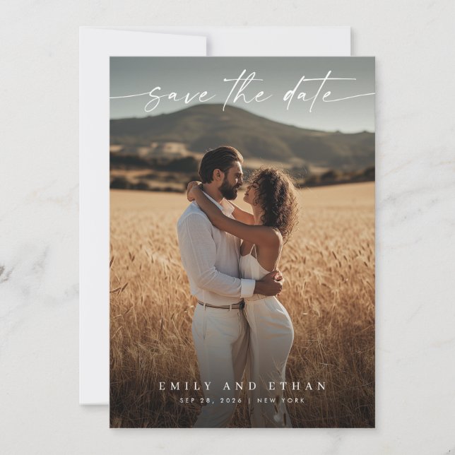 Modern Calligraphy Boho QR-kodfoto Spara Datumet (Framsida)