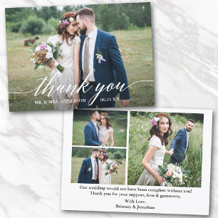 Modern Calligraphy Bröllop Bride Groom 4 Foton Tack Kort