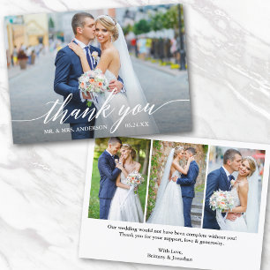 Modern Calligraphy Bröllop Bride Groom 4 Photo Tack Kort