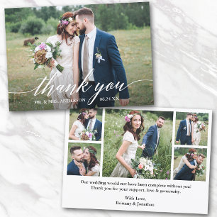 Modern Calligraphy Bröllop Bride Groom 6 Foton Tack Kort