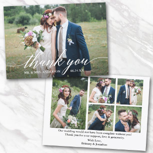 Modern Calligraphy Bröllop Bride Groom 6 Photo Tack Kort