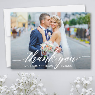 Modern Calligraphy Bröllop Bride Groom Photo W Tack Kort
