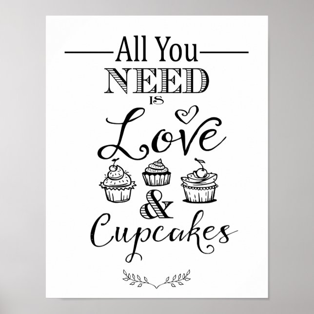 Modern calligraphy Bröllop CupCake-teckenutskrift Poster (Framsidan)