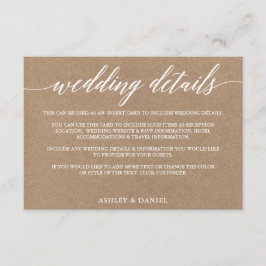 Modern Calligraphy Bröllop Details Kraft Tilläggskort