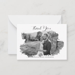 Modern calligraphy bröllop fotocollage tack anteckningskort