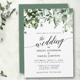 Modern calligraphy Bröllop Ivy Ferns Sage Grönt Inbjudningar